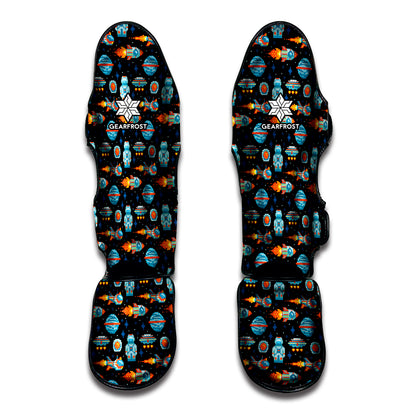 Astronaut And Space Pixel Pattern Print Muay Thai Shin Guard