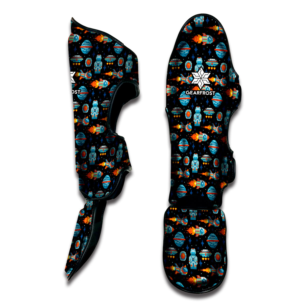 Astronaut And Space Pixel Pattern Print Muay Thai Shin Guard