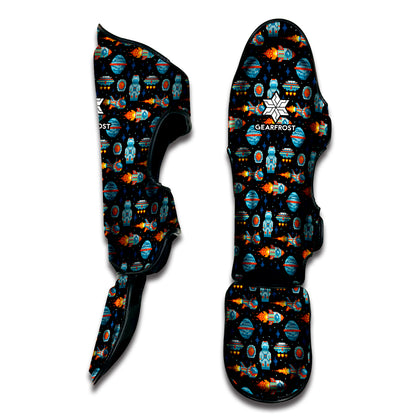 Astronaut And Space Pixel Pattern Print Muay Thai Shin Guard