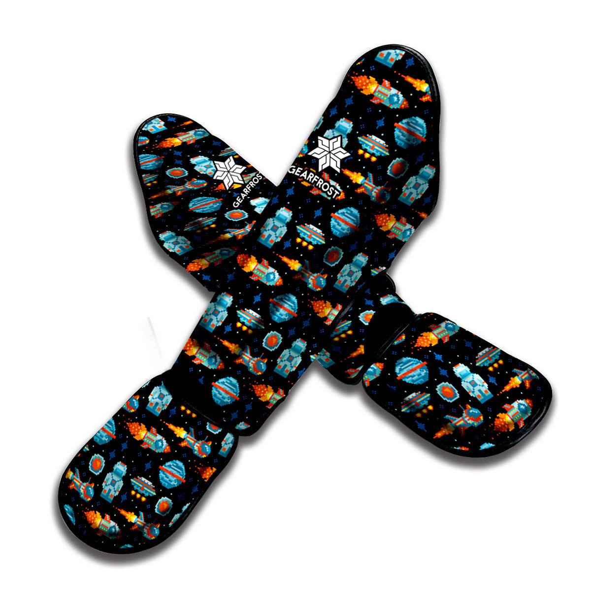 Astronaut And Space Pixel Pattern Print Muay Thai Shin Guard