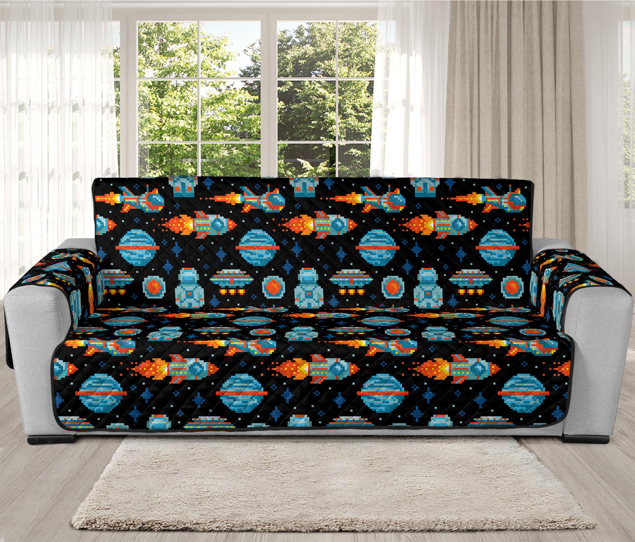 Astronaut And Space Pixel Pattern Print Oversized Sofa Protector