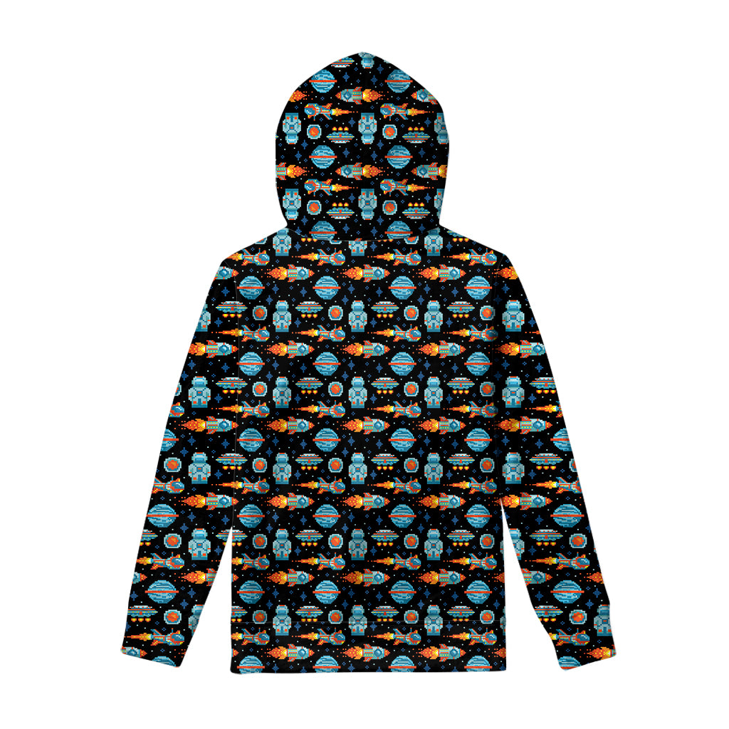 Astronaut And Space Pixel Pattern Print Pullover Hoodie