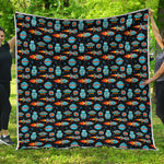 Astronaut And Space Pixel Pattern Print Quilt