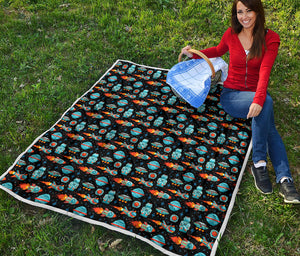 Astronaut And Space Pixel Pattern Print Quilt