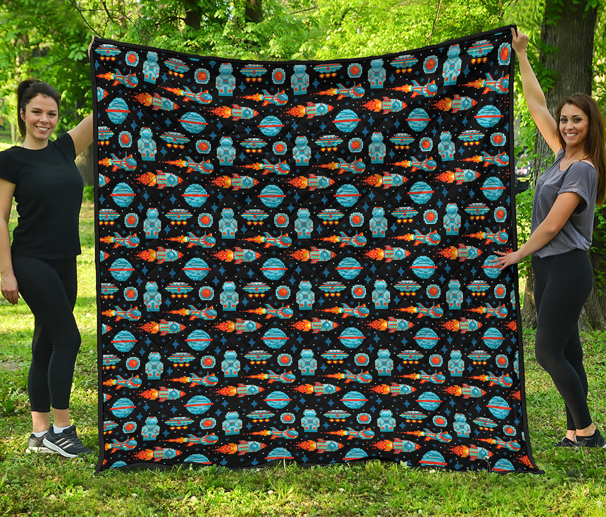 Astronaut And Space Pixel Pattern Print Quilt