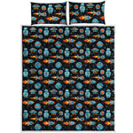 Astronaut And Space Pixel Pattern Print Quilt Bed Set