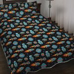 Astronaut And Space Pixel Pattern Print Quilt Bed Set