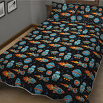 Astronaut And Space Pixel Pattern Print Quilt Bed Set