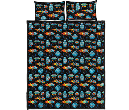 Astronaut And Space Pixel Pattern Print Quilt Bed Set