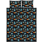 Astronaut And Space Pixel Pattern Print Quilt Bed Set