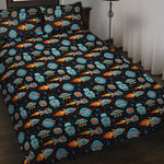 Astronaut And Space Pixel Pattern Print Quilt Bed Set