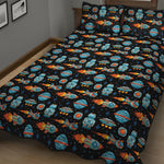 Astronaut And Space Pixel Pattern Print Quilt Bed Set