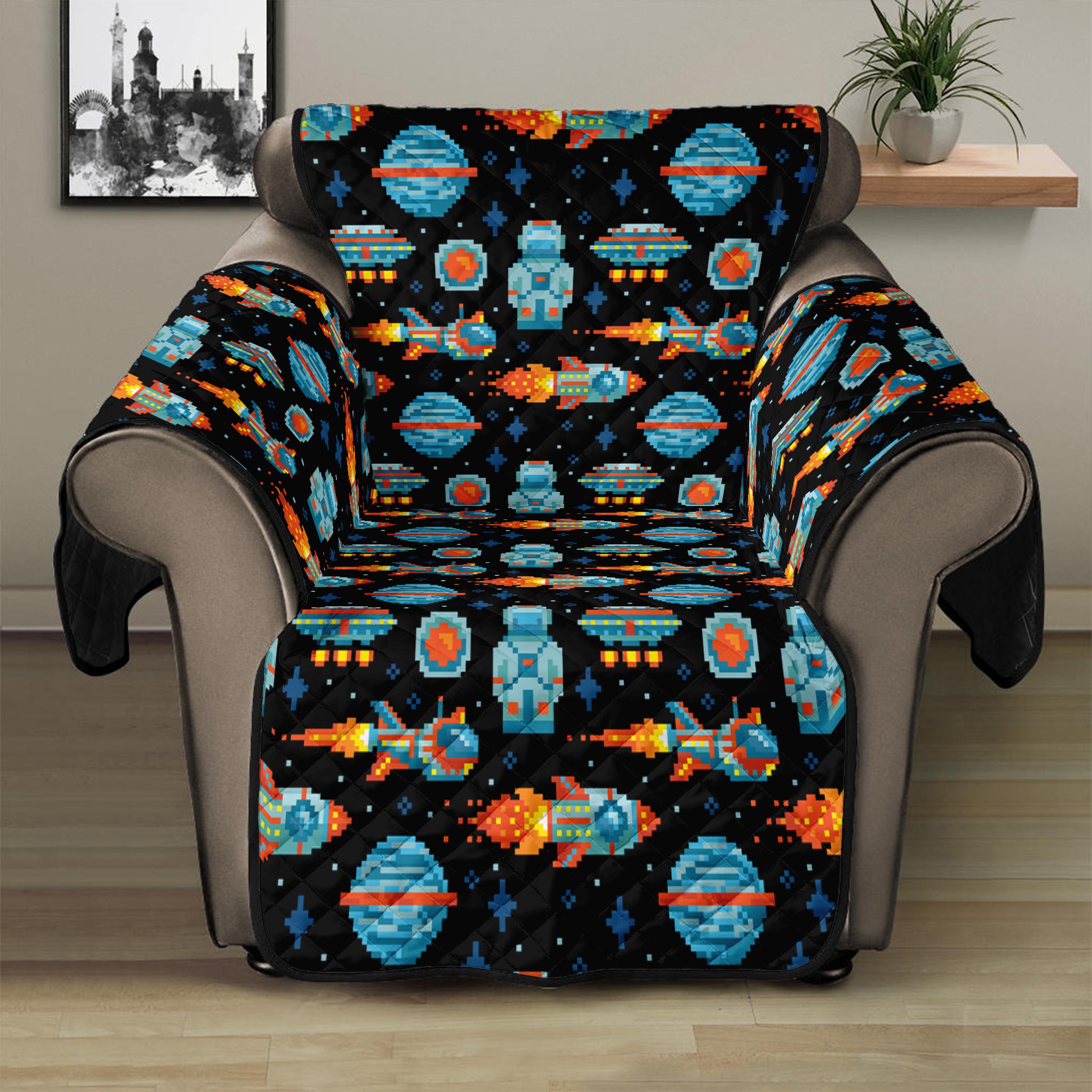 Astronaut And Space Pixel Pattern Print Recliner Protector