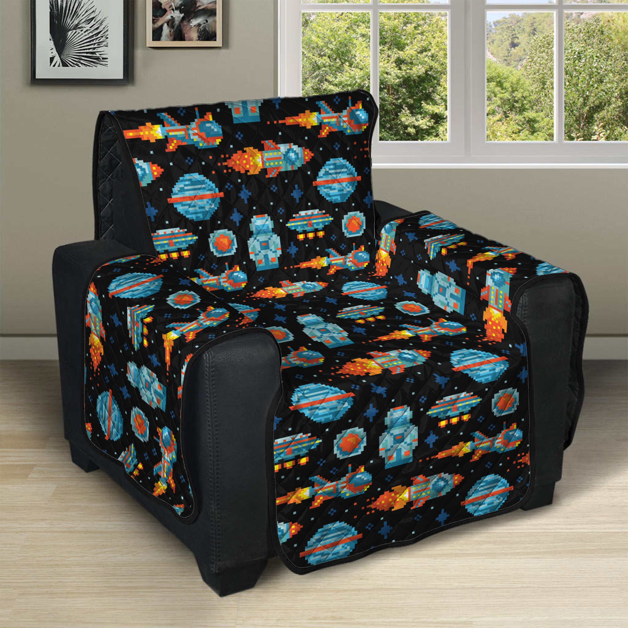 Astronaut And Space Pixel Pattern Print Recliner Protector