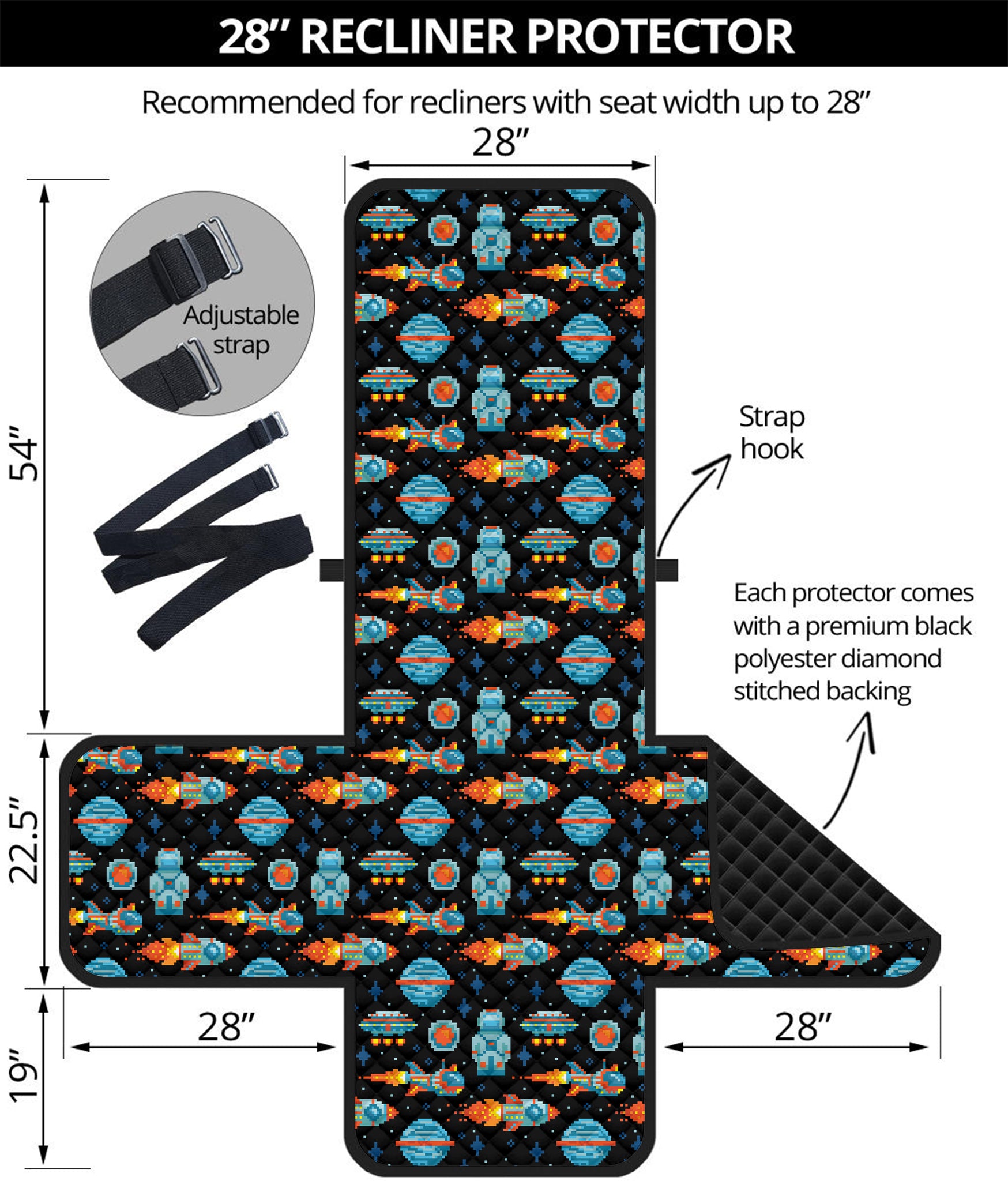 Astronaut And Space Pixel Pattern Print Recliner Protector