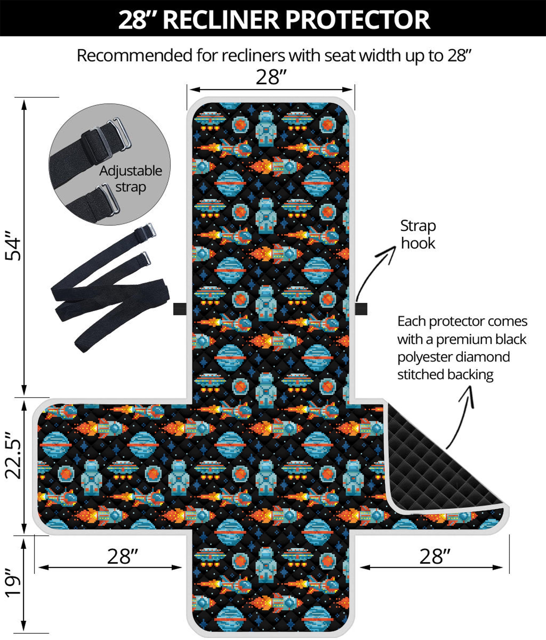 Astronaut And Space Pixel Pattern Print Recliner Protector