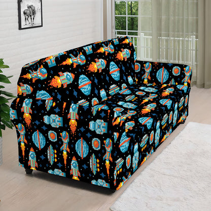 Astronaut And Space Pixel Pattern Print Sofa Cover