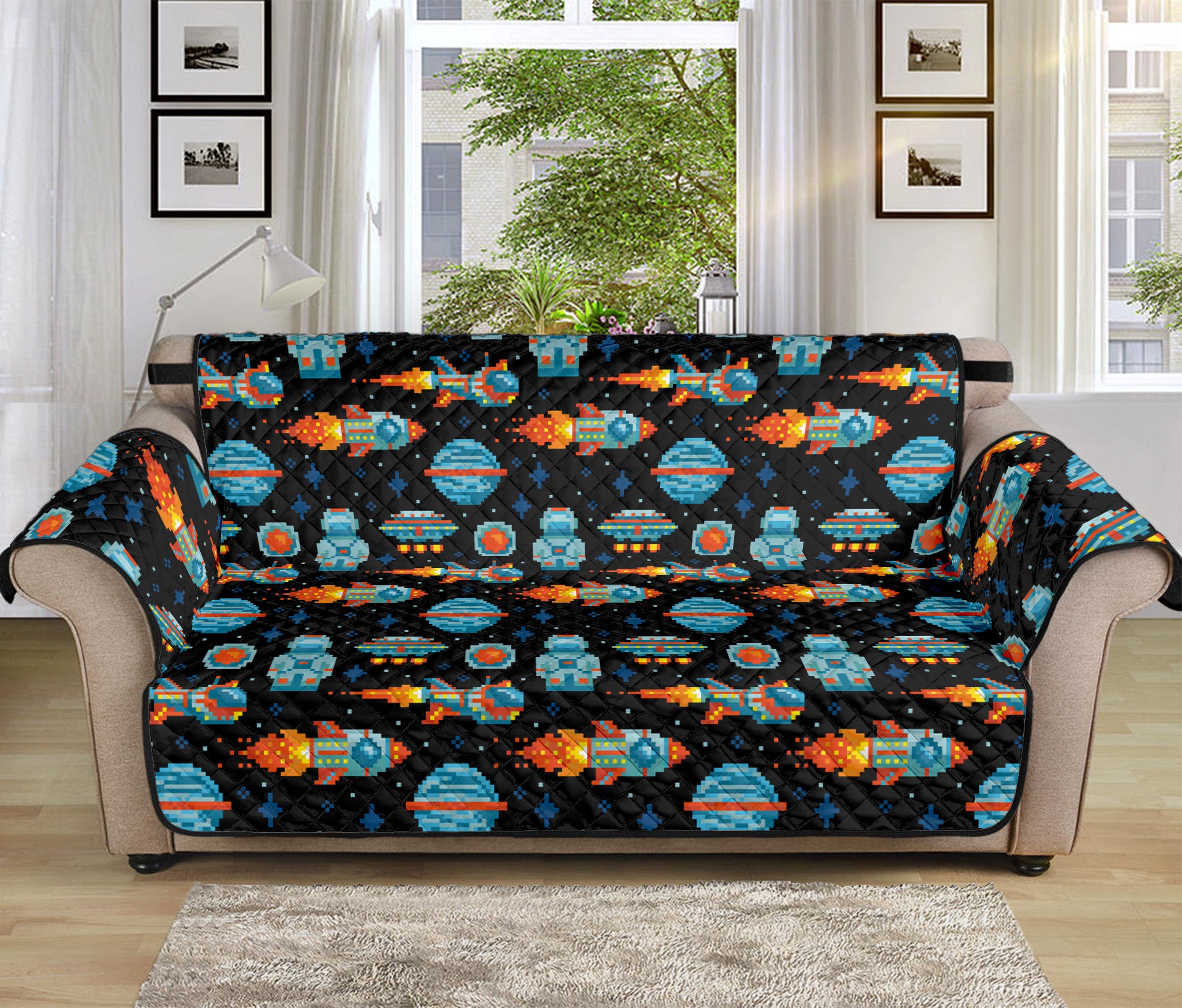 Astronaut And Space Pixel Pattern Print Sofa Protector