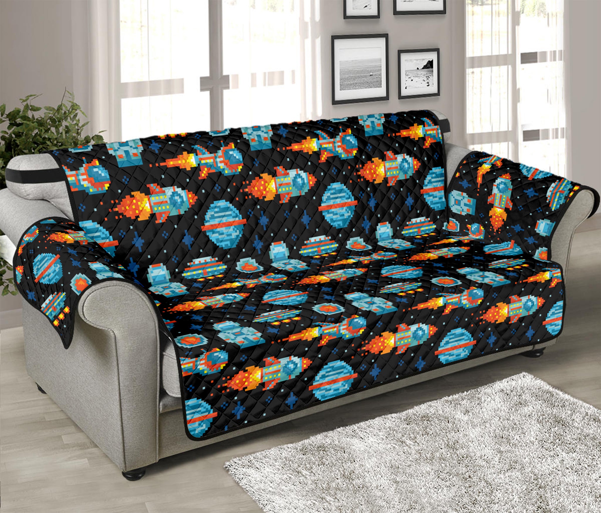 Astronaut And Space Pixel Pattern Print Sofa Protector