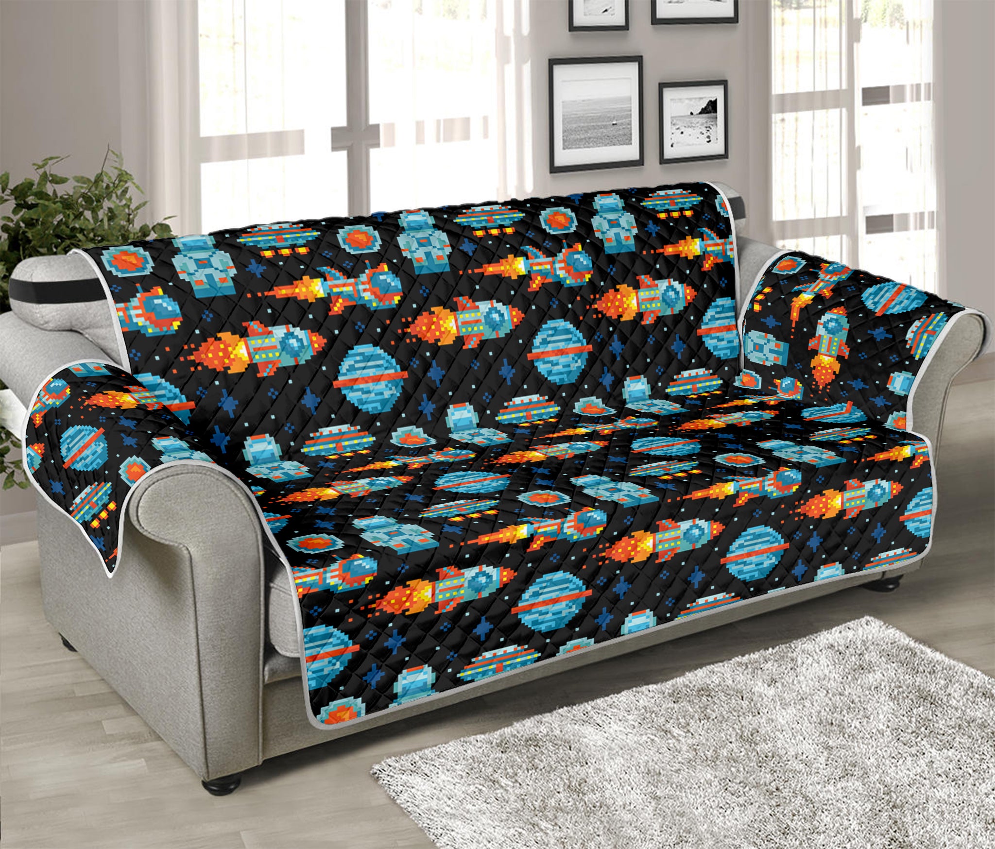 Astronaut And Space Pixel Pattern Print Sofa Protector