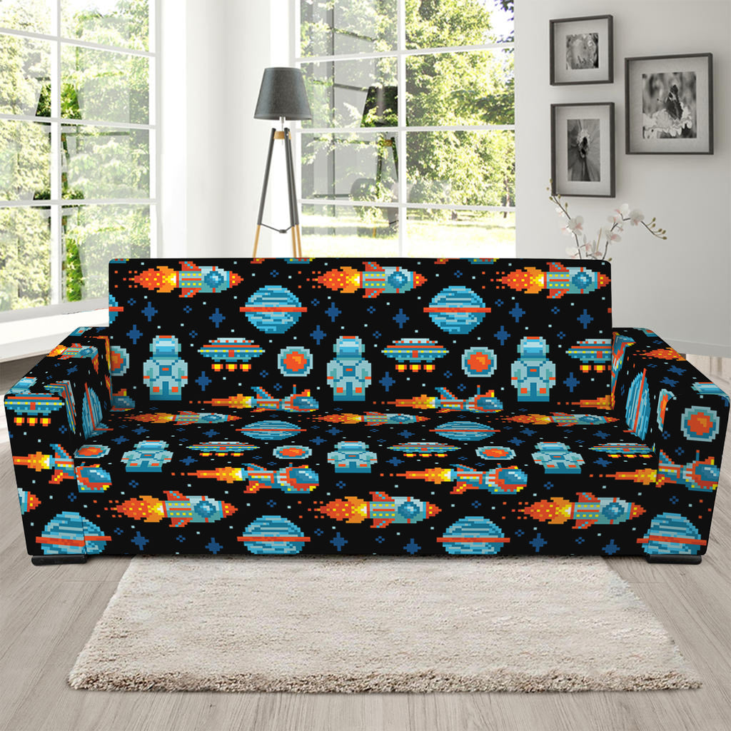 Astronaut And Space Pixel Pattern Print Sofa Slipcover