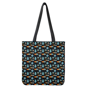 Astronaut And Space Pixel Pattern Print Tote Bag