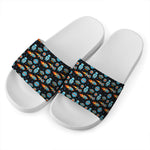 Astronaut And Space Pixel Pattern Print White Slide Sandals