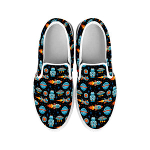 Astronaut And Space Pixel Pattern Print White Slip On Shoes