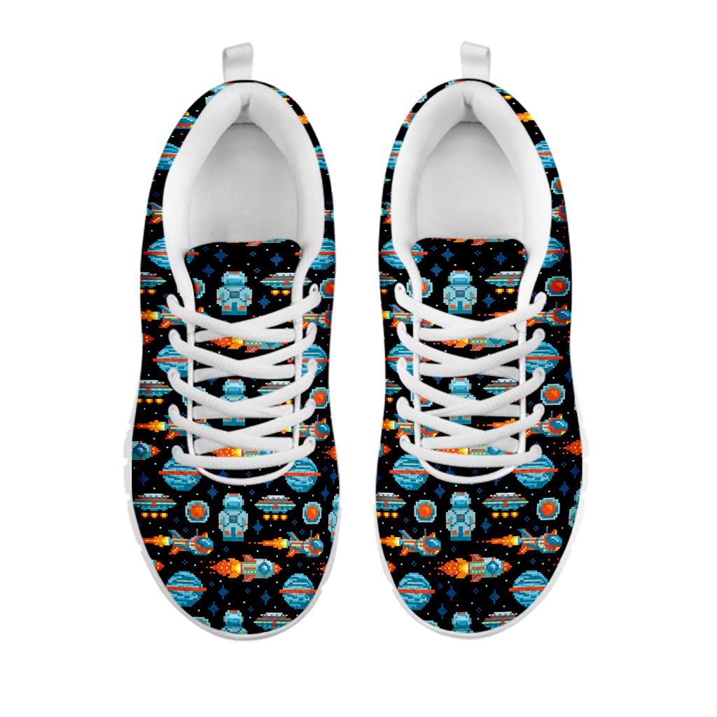 Astronaut And Space Pixel Pattern Print White Sneakers