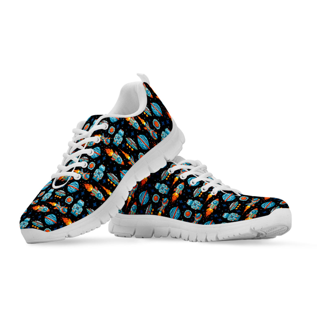 Astronaut And Space Pixel Pattern Print White Sneakers