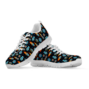 Astronaut And Space Pixel Pattern Print White Sneakers