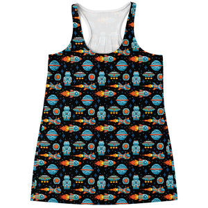 Astronaut And Space Pixel Pattern Print Women's Racerback Tank Top