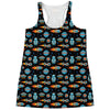 Astronaut And Space Pixel Pattern Print Women's Racerback Tank Top