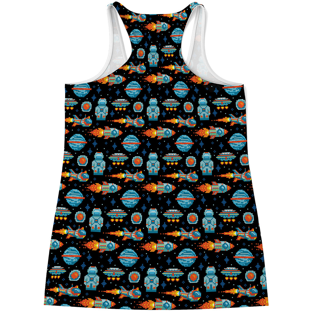 Astronaut And Space Pixel Pattern Print Women's Racerback Tank Top