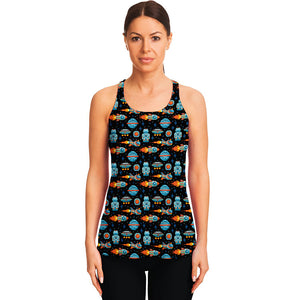 Astronaut And Space Pixel Pattern Print Women's Racerback Tank Top