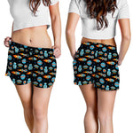 Astronaut And Space Pixel Pattern Print Women's Shorts