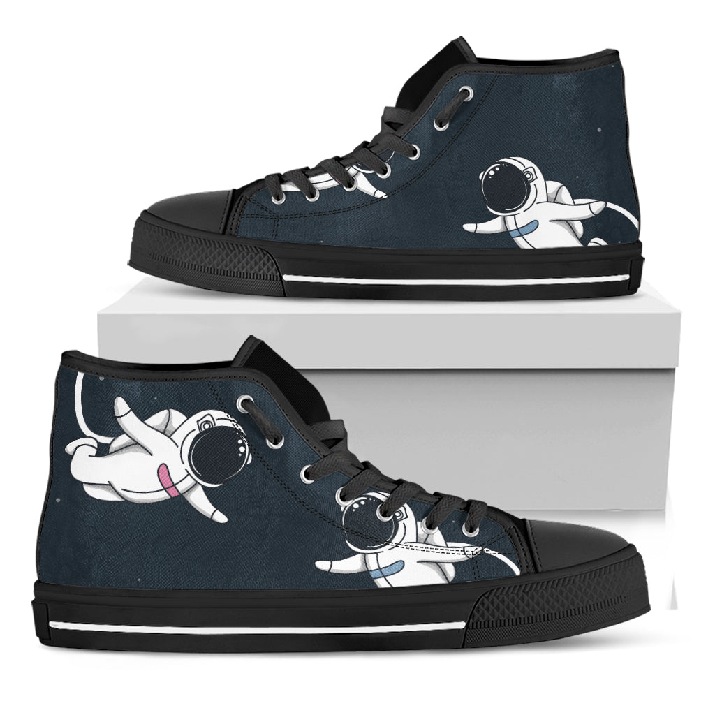 Astronaut Couple In Space Print Black High Top Shoes