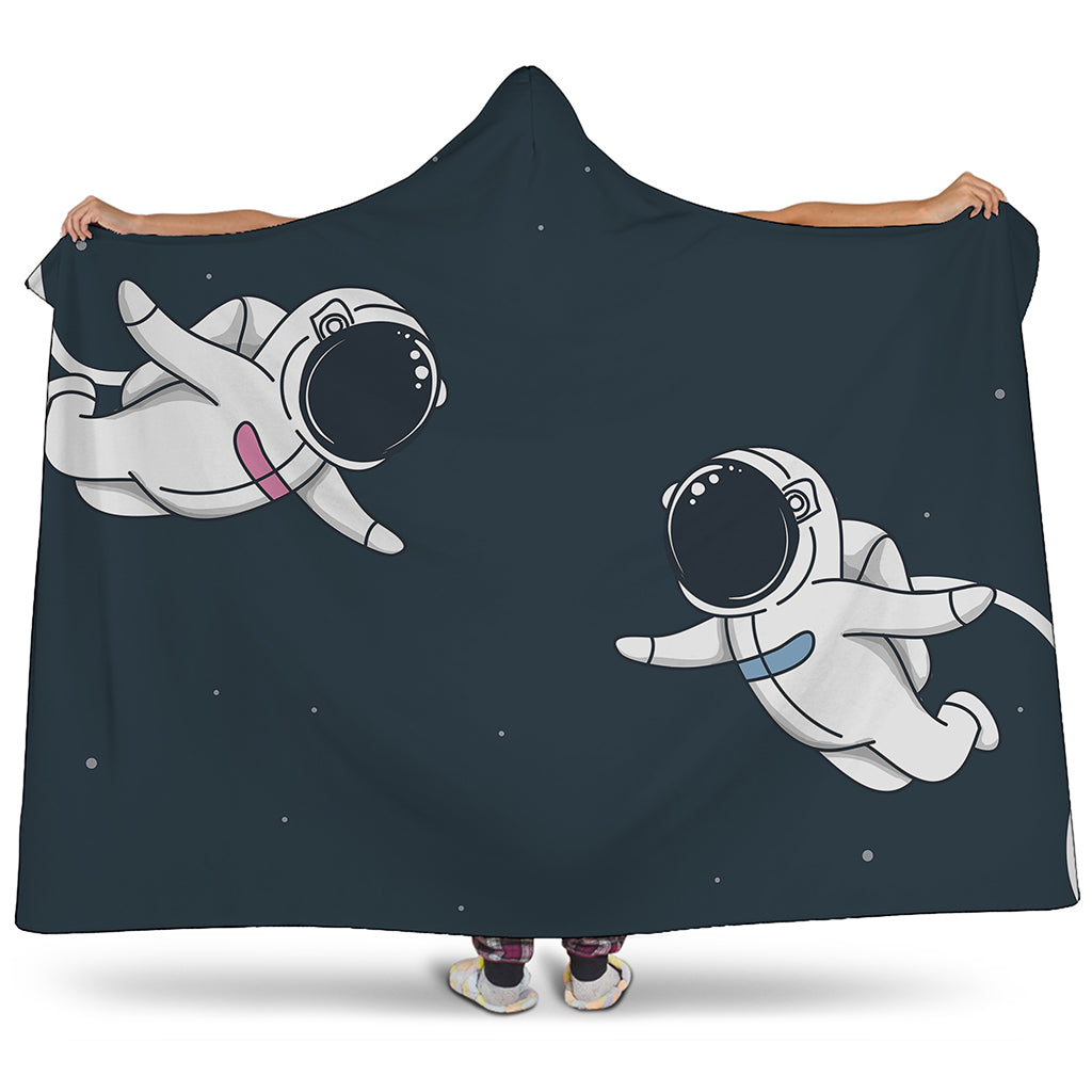 Astronaut Couple In Space Print Hooded Blanket