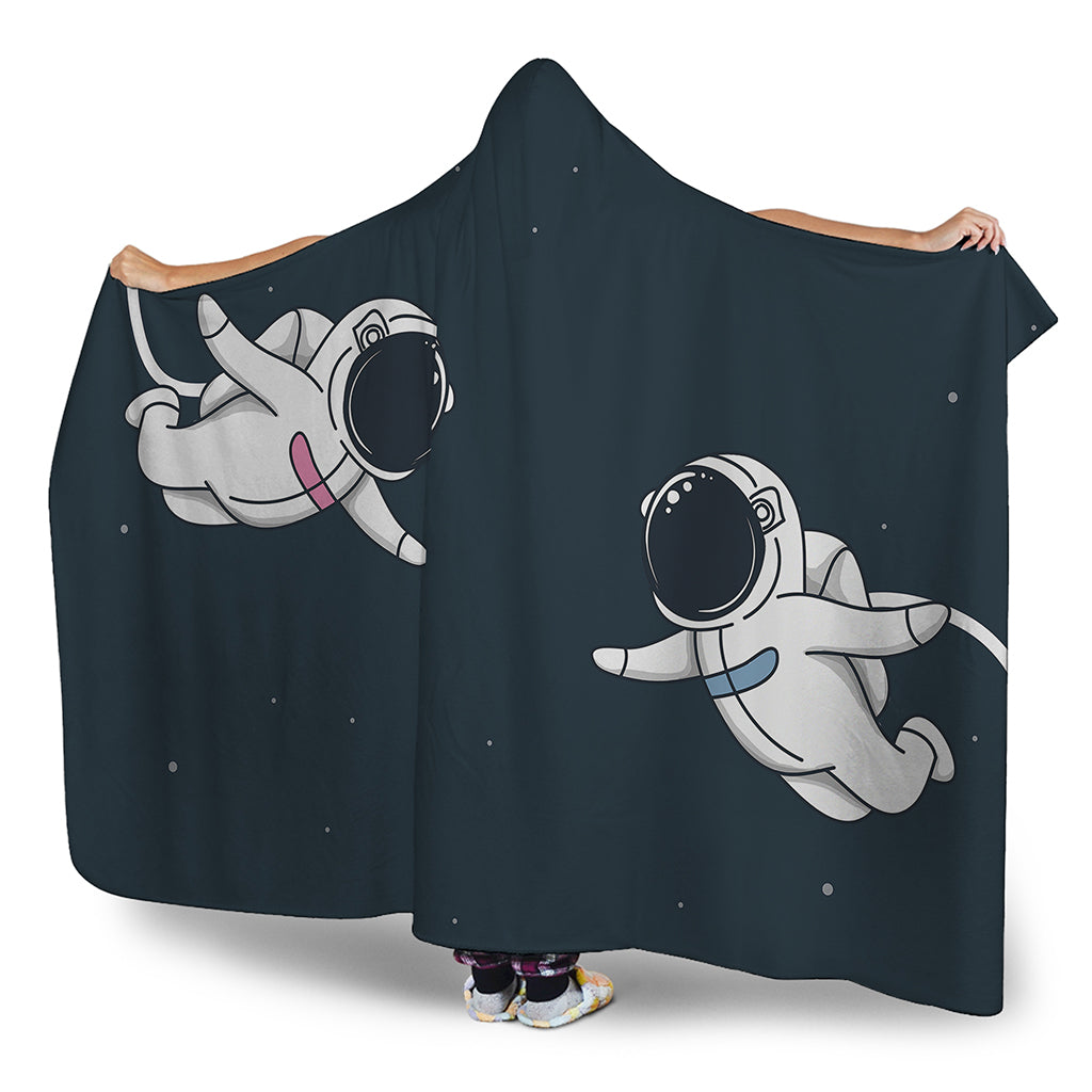 Astronaut Couple In Space Print Hooded Blanket