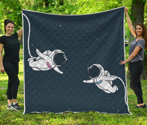 Astronaut Couple In Space Print Quilt