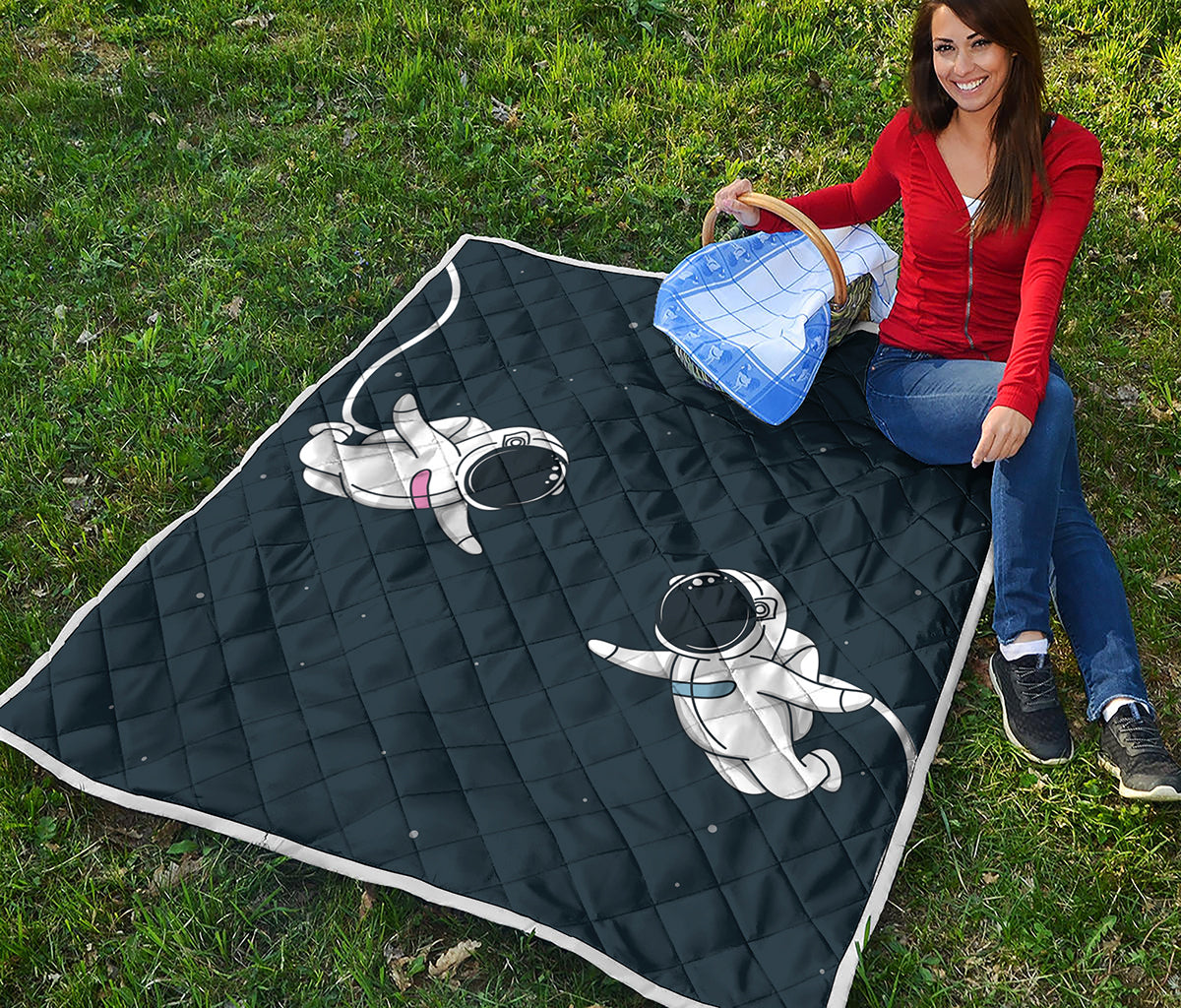 Astronaut Couple In Space Print Quilt