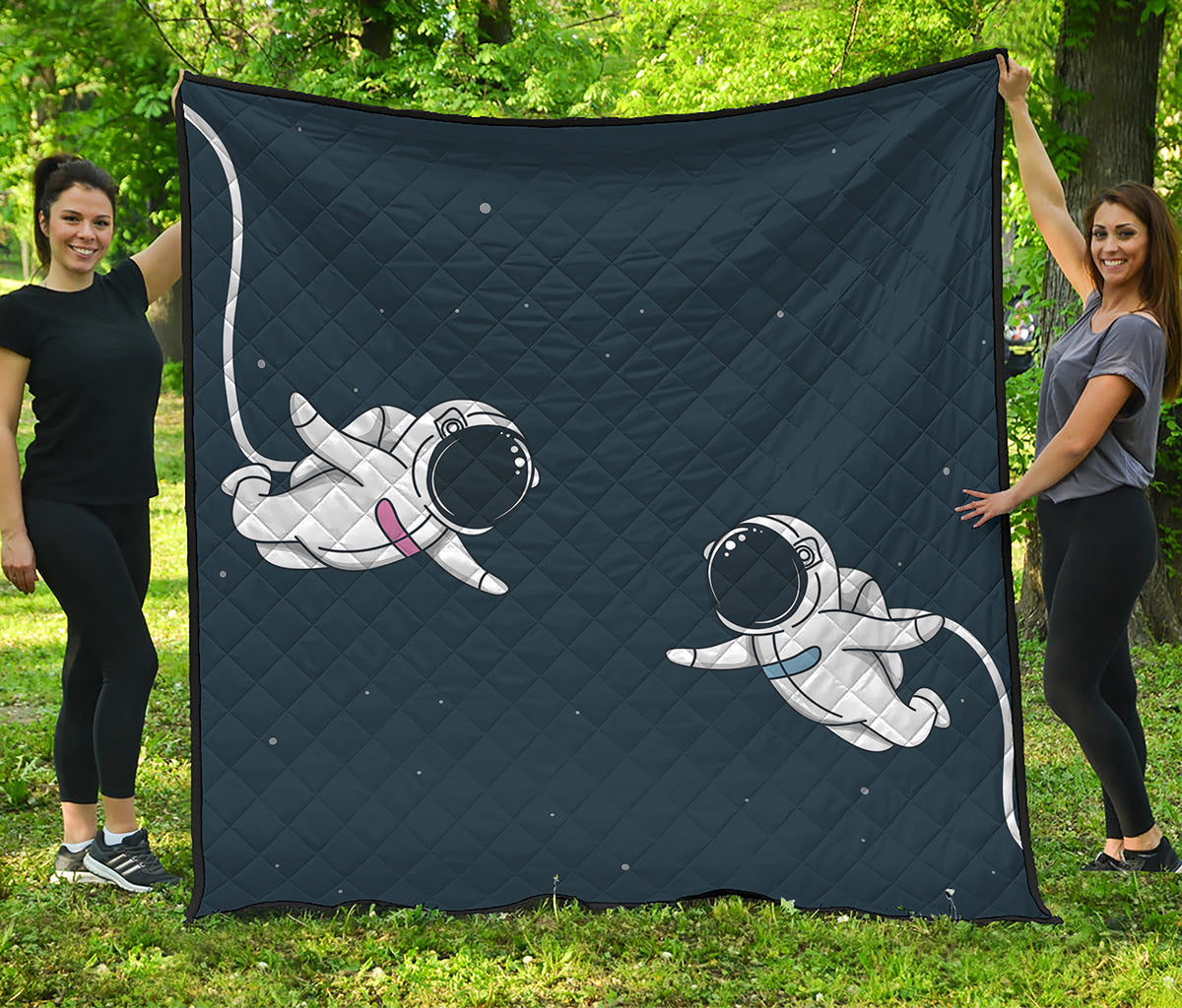 Astronaut Couple In Space Print Quilt