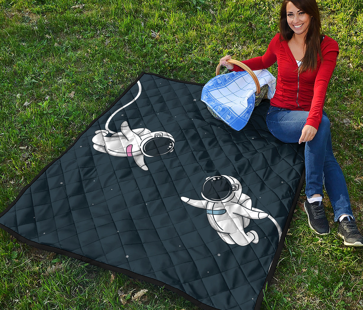 Astronaut Couple In Space Print Quilt