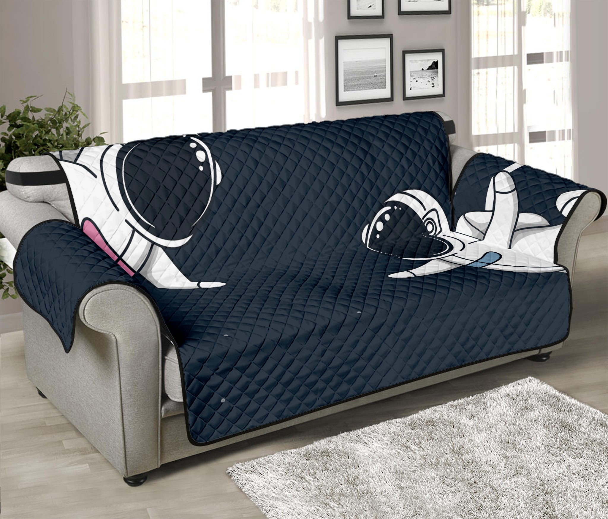 Astronaut Couple In Space Print Sofa Protector