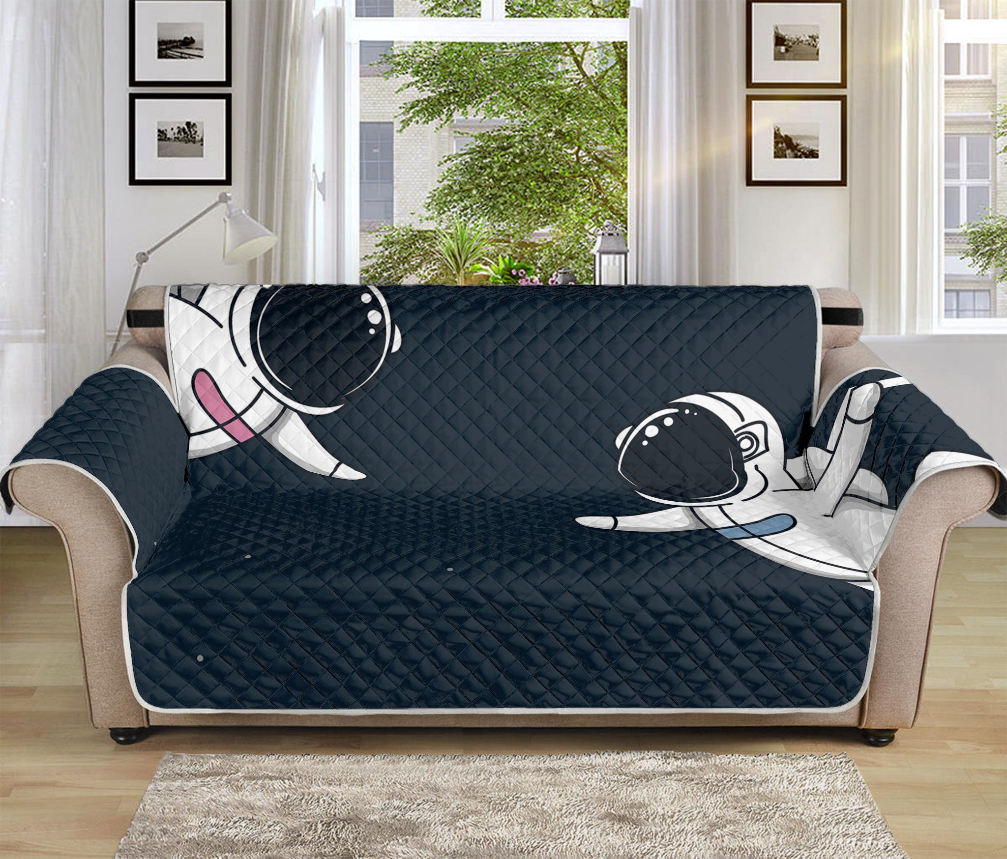 Astronaut Couple In Space Print Sofa Protector