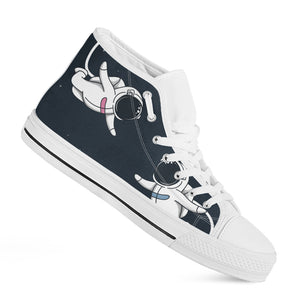 Astronaut Couple In Space Print White High Top Shoes