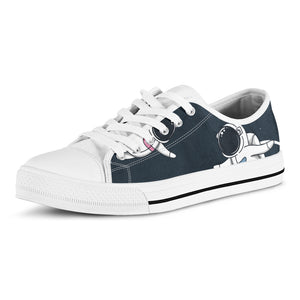 Astronaut Couple In Space Print White Low Top Shoes