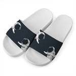 Astronaut Couple In Space Print White Slide Sandals