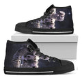 Astronaut Floating In Outer Space Print Black High Top Sneakers