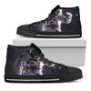 Astronaut Floating In Outer Space Print Black High Top Shoes